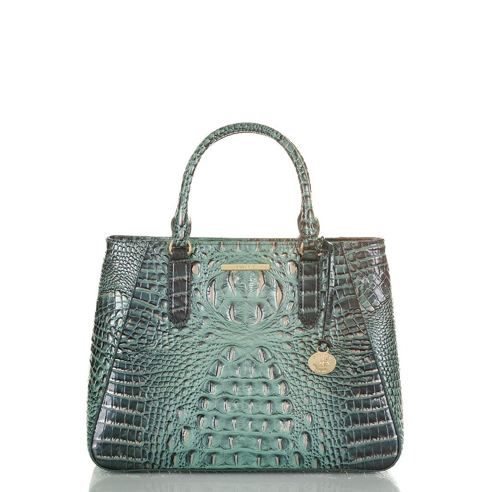 Brahmin Teal Green Croc-Embossed Satchel